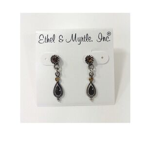 Ethel and Myrtle Inc Antiqued Silver tone Earrings Pierced Dangle Brown